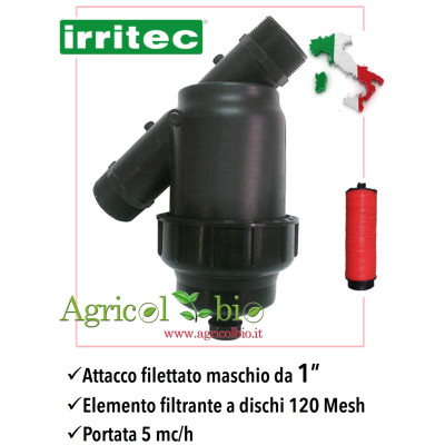 Filtro a Y da 1" - 5 mc/h - elemento filtrante in rete a DISCHI 120 mesh - IRRITEC Filtro a Y da 1" - 5 mc/h - elemento filtrante in rete a DISCHI 120 mesh - IRRITEC