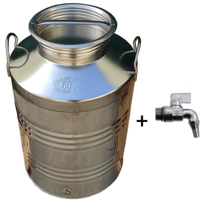 Contenitore fusto per olio e vino in acciaio inox 18/10 con tappo a vite, fondo aggraffato e rubinetto omaggio 4EFFE - lt 10