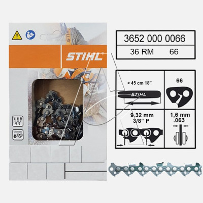 Catena di taglio Stihl Micro - 3/8" - 1,6 mm - 66 Maglie - Spranga 45 cm - ORIGINALE STIHL Catena di taglio Stihl Micro - 3/8" - 1,6 mm - 66 Maglie - Spranga 45 cm - ORIGINALE STIHL
