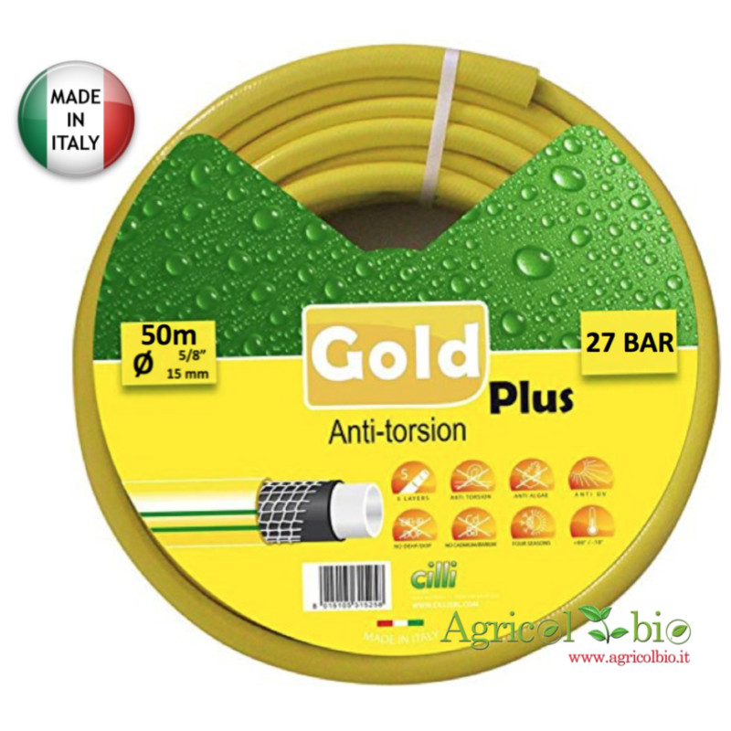 Tubo giardino Gold Plus Anti Torsion 5/8" - 50 Mt - 5 strati di protezione