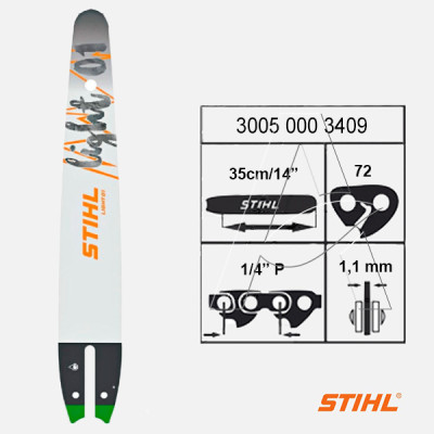 Spranga di Guida Light 01 - 35 cm (14") - 1/4" - 1,1mm (3005-008-3409) - Originale Stihl