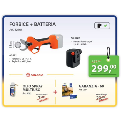 Stocker 62104 - KIT Potatura completo 21V Forbice Magma E-40 + Batteria 2,6 Ah Stocker 62104 - KIT Potatura completo 21V Forbice Magma E-40 + Batteria 2,6 Ah