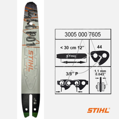 Spranga di Guida Rollomatic E Mini Light P01 - 30 cm (12") - 3/8'' - 1,1mm (3005 000 7605) - Originale Stihl
