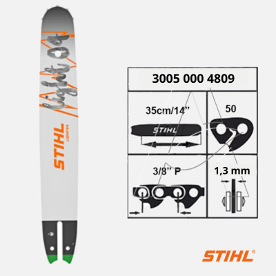 Stihl Spranga Barra di Guida Light 04 - 35 cm (14") - 3/8'' - 1,3mm (3005 000 4809) - 50 Maglie
