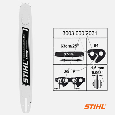 Stihl Spranga di Guida Rollomatic ES light - 63 cm (25") - 3/8'' - 1,6mm (3003 000 2031) - Originale Stihl