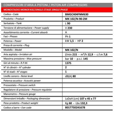 Fini Advanced MK 102N 90-2M Compressore aria elettrico | AgricolBio.it