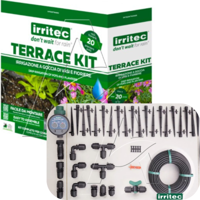 Irritec Terrace Kit - Kit irrigazione terrazzo / vasi con Programmatore incluso - 20 punti goccia
