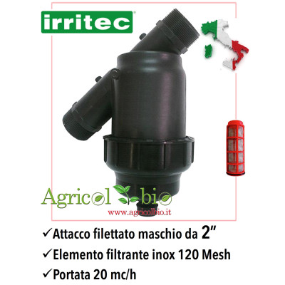 Filtro a Y da 2" - 20 mc/h - elemento filtrante in rete POLIESTERE 120 mesh - IRRITEC