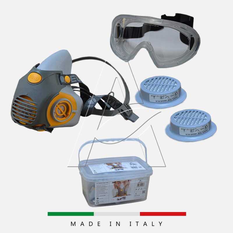 Kit maschera protezione Amianto e polveri - Maschera + Filtri + Occhiali 360°