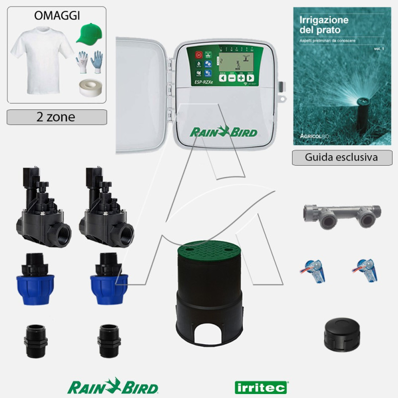 Kit irrigazione Prato Tappeto Erboso completo di elettrovalvole accessori e omaggi | 2 - 4 - 6 - 8 zone | RZXe