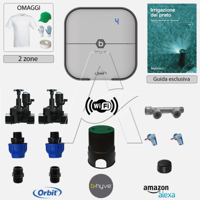 Kit irrigazione Prato Tappeto Erboso con elettrovalvole accessori e omaggi |2 - 4 - 6 - 8 zone| Orbit B-Hyve interni