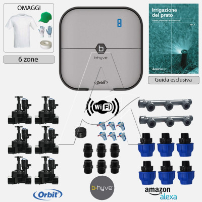 Kit irrigazione Prato Tappeto Erboso con elettrovalvole accessori e omaggi |2 - 4 - 6 - 8 zone| Orbit B-Hyve interni