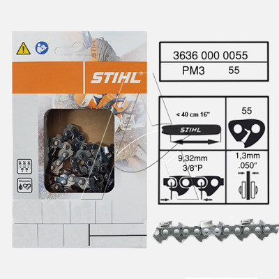 Catena di taglio Stihl Picco Micro 3/8" - 1,3 mm, 55 Maglie - Spranga 40 cm - ORIGINALE STIHL