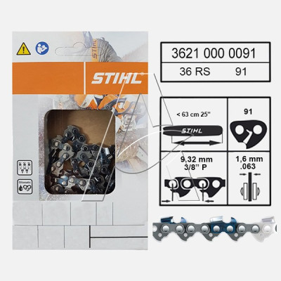 Catena di taglio Stihl Super - 3/8" - 1,6 mm - 91 Maglie - Spranga 71 cm - ORIGINALE STIHL