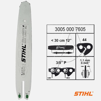Spranga di Guida Rollomatic E Mini Light 30 cm (12") - 3/8'' - 1,1mm (3005 000 7605) - Originale Stihl