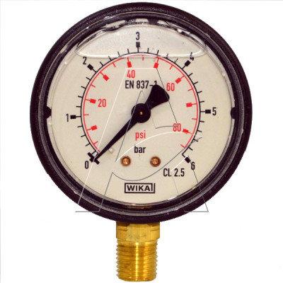 Manometro alla glicerina - scala da 0 a 6 bar - attacco 1/4