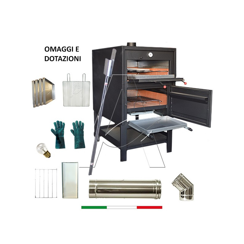Forno a legna retto con bruciatore mattoni 71x77x147 | AgricolBio.it