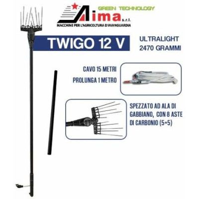 Abbacchiatore elettrico Aima Twigo 12 V - asta fissa 230 cm con prolunga cm 150
